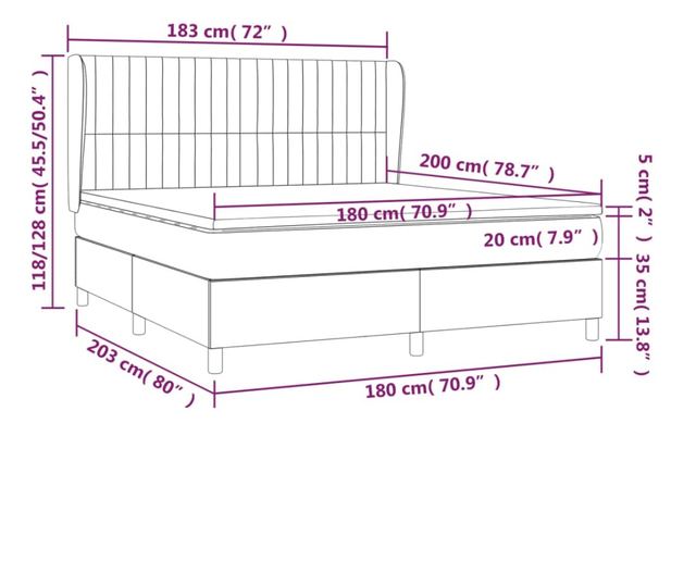 Боксспринг легло с матрак, черно, 180x200 см, кадифе