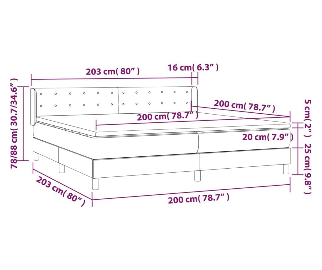 Континентално легло с матрак, кремаво, 200x200 см, изкуствена кожа - 7