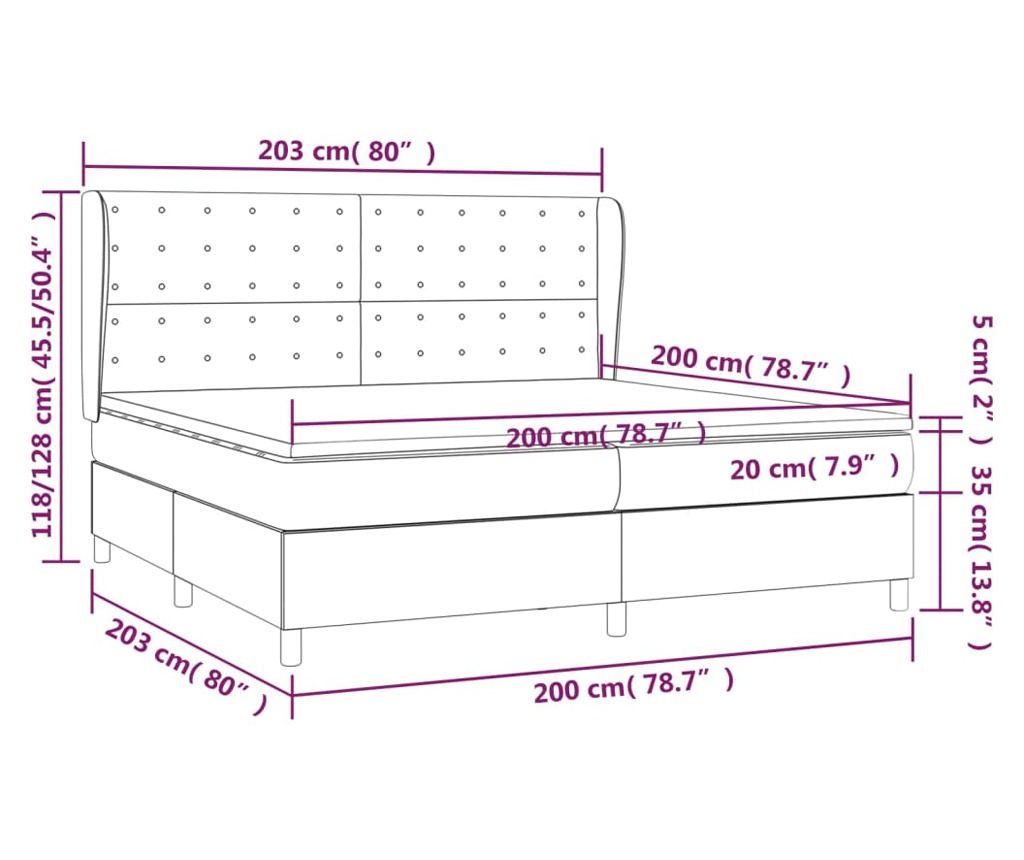 Boxspring krevet s madracem, Bijela, 200x200 cm, Umjetna koža - 7