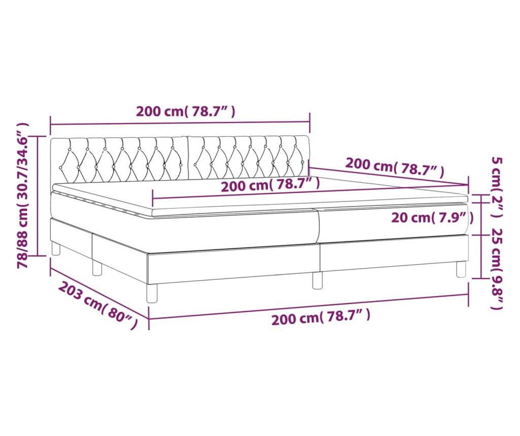 Пружинно легло с матрак и LED, синьо, 200x200 см, текстил - 8
