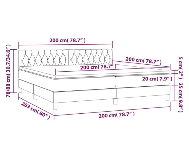 Пружинно легло с матрак и LED, синьо, 200x200 см, текстил