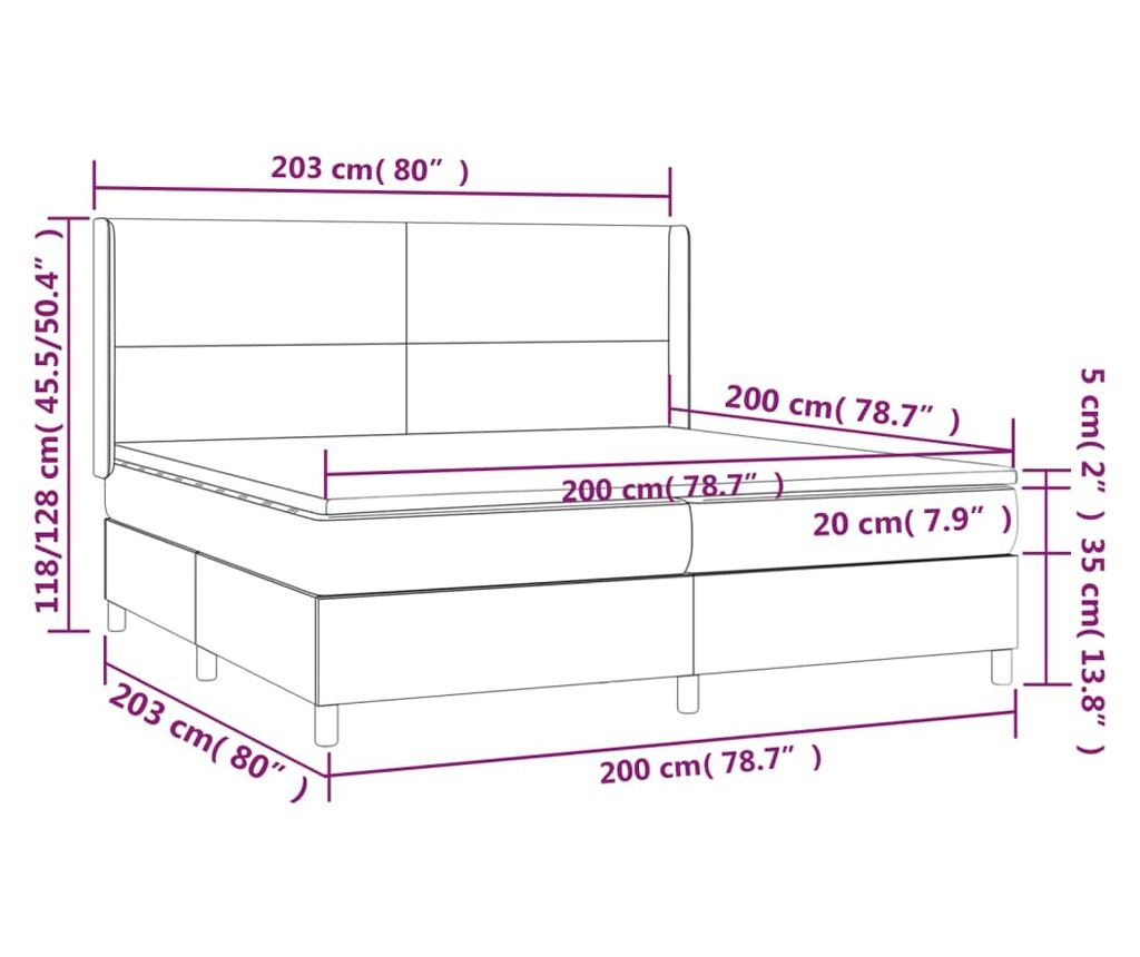 Боксспринг легло с матрак, крем, 200x200 см, текстил - 7