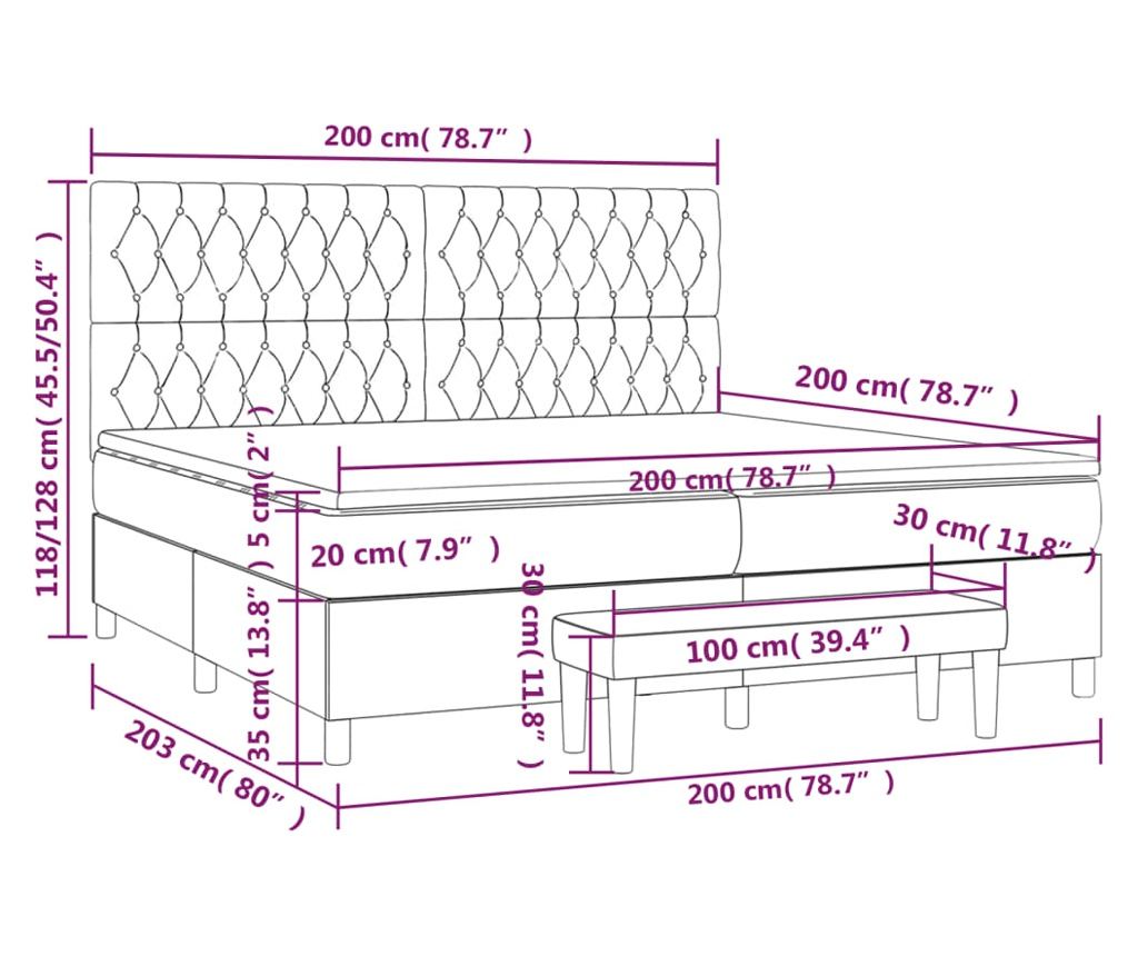 Боксспринг легло с матрак, таупе сиво, 200x200 см, текстил - 8