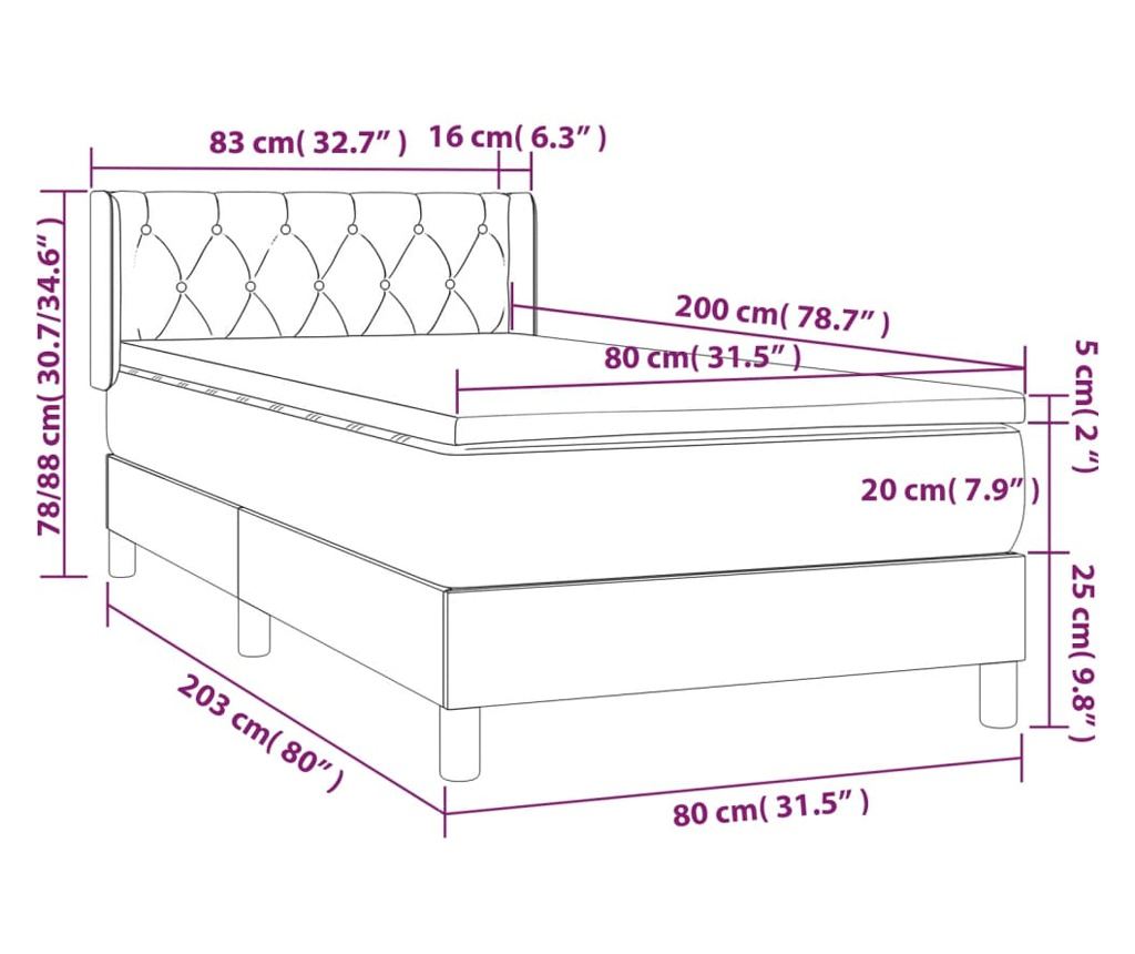 Боксспринг легло с матрак, тъмносиво, 80x200 см, текстил - 7