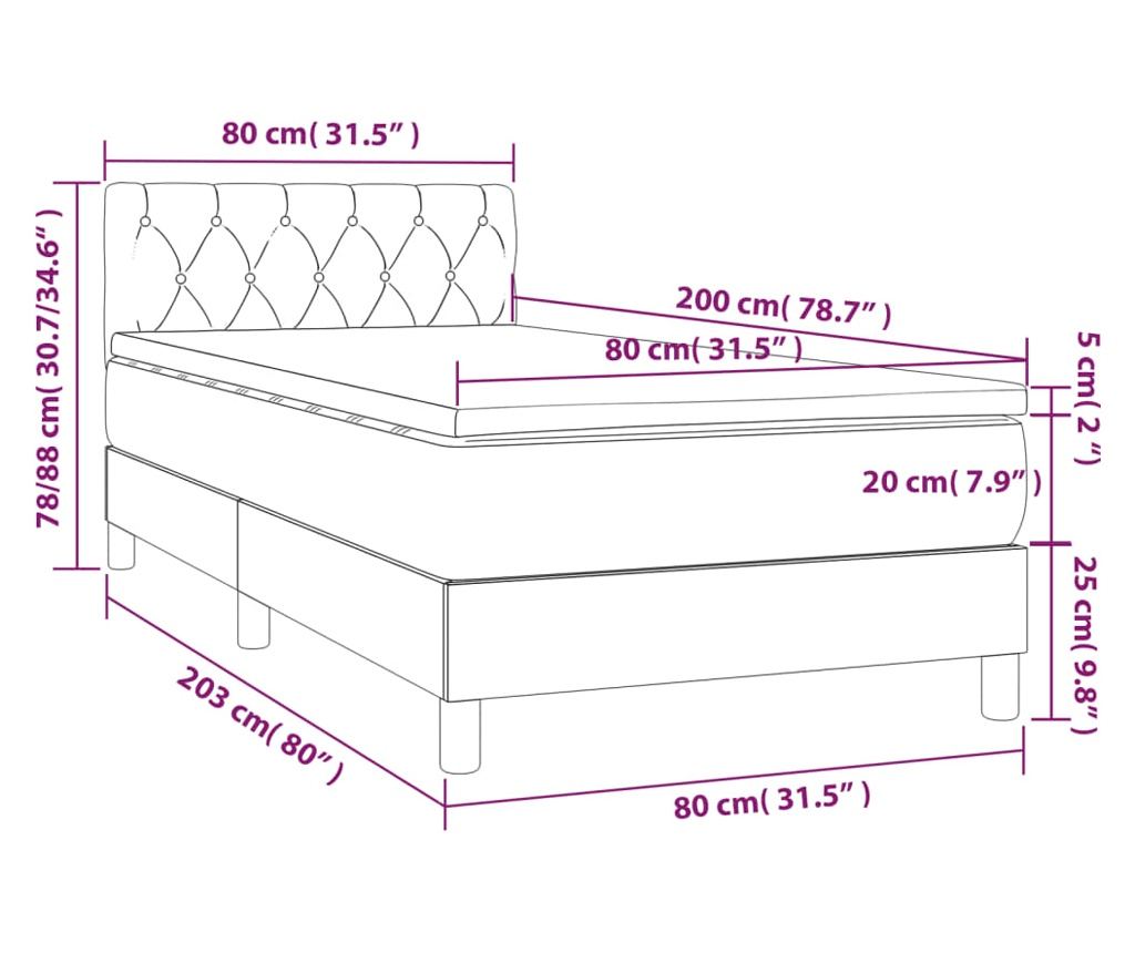 Krevet s oprugama, madrac i LED, tamnosivi, 80x200 cm, tekstil - 8