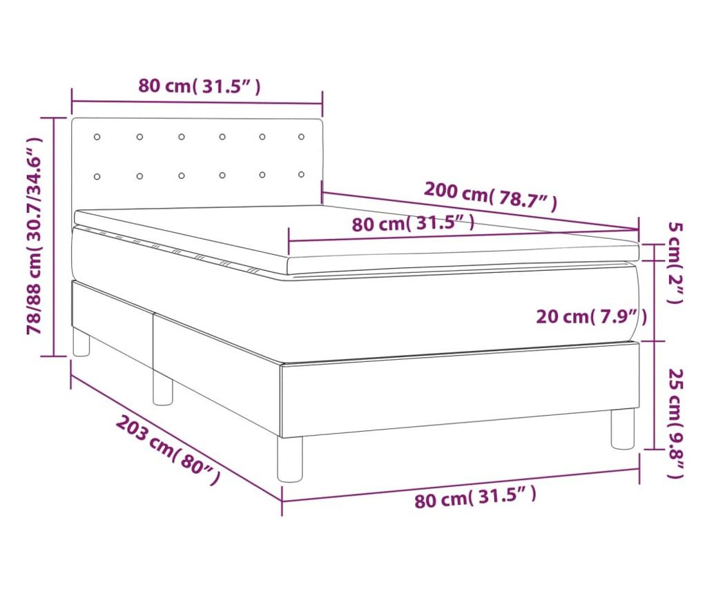 Okvir za krevet s madracem i LED rasvjetom, tamnosmeđa, 80x200 cm, tekstil - 8