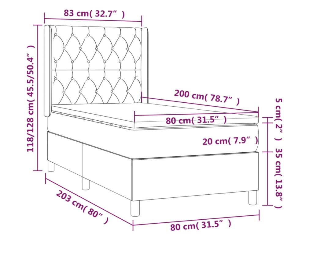 Боксспринг легло с матрак, кремаво, 80x200 см, текстил - 7