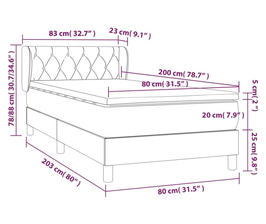 Боксспринг легло с матрак, синьо, 80x200 см, текстил - 7