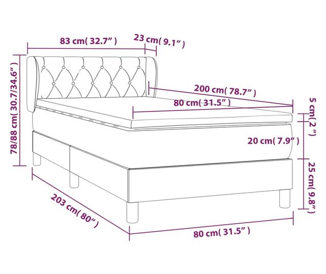 Боксспринг легло с матрак, тъмносиво, 80x200 см, текстил