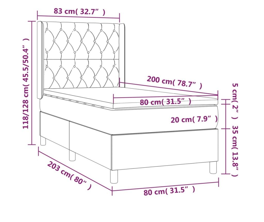 Box krevet s madracem, krem, 80x200 cm, tekstil - 7