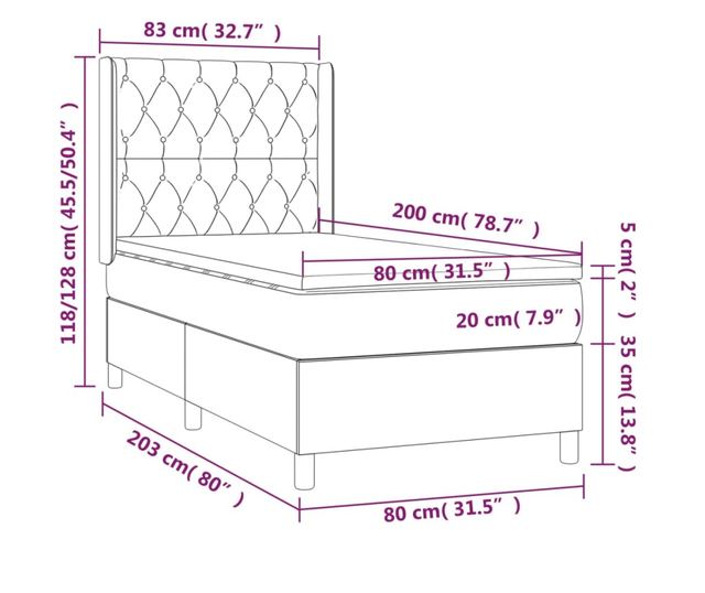 Боксспринг легло с матрак, крем, 80x200 см, текстил