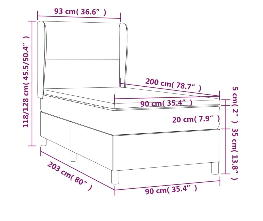 Boxspring krevet s madracem, tamnosmeđa, 90x200 cm, tekstil - 7