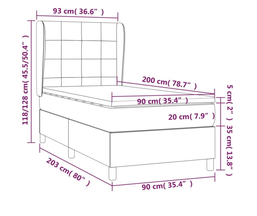 Pat box spring cu saltea, gri taupe, 90x200 cm, textil - 7