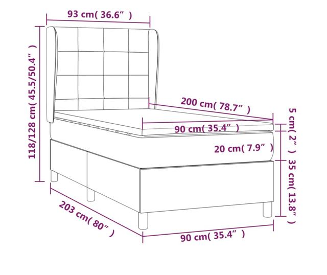 Тапицирана основа за легло с матрак, тъмносиво, 90x200 см, текстил