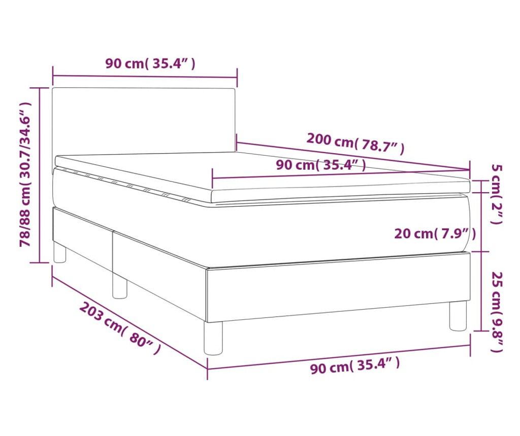 Okvir za krevet s madracem i LED rasvjetom, svijetlosiva, 90x200 cm, tekstil - 8