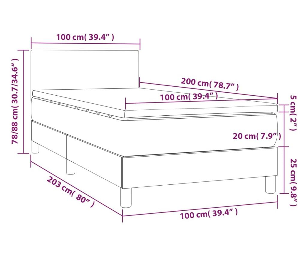 Пружинно легло с матрак и LED, таупе, 100x200 см, текстил - 8