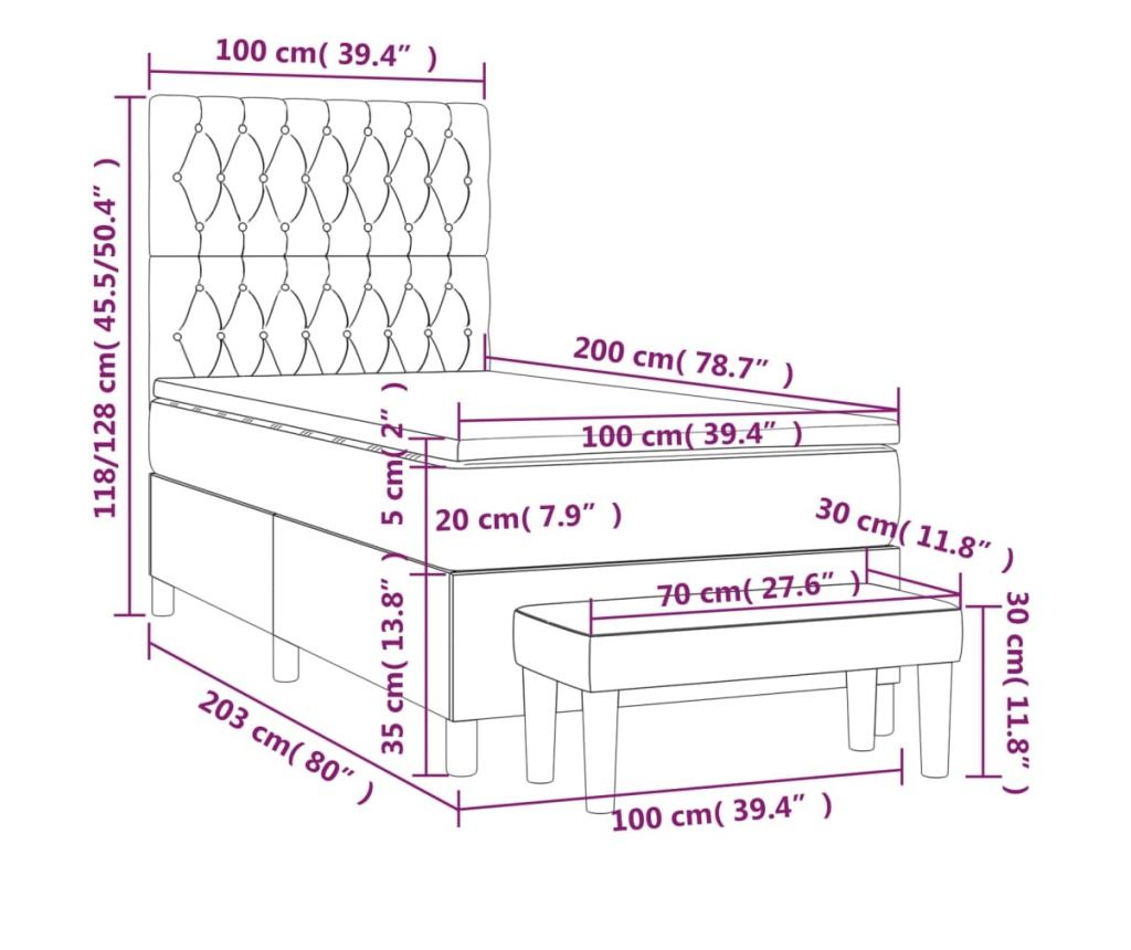 Боксспринг легло с матрак, таупе сиво, 100x200 см, текстил - 8