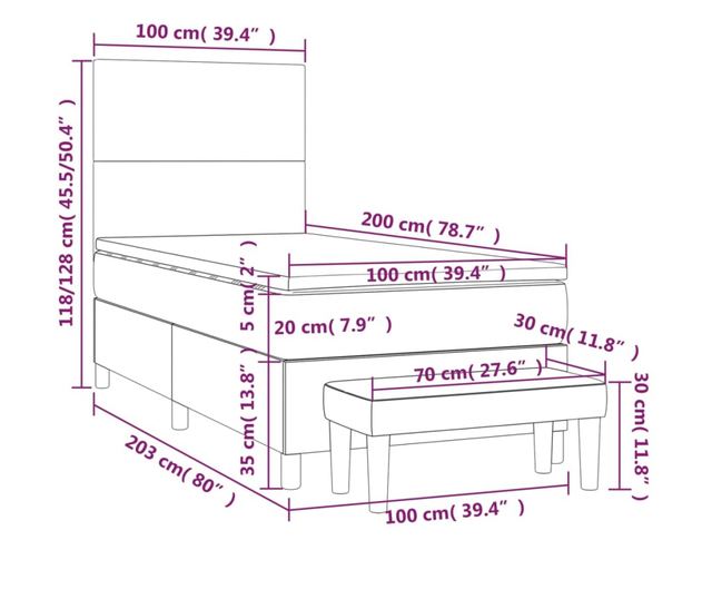 Боксспринг легло с матрак, таупе сиво, 100x200 см, текстил