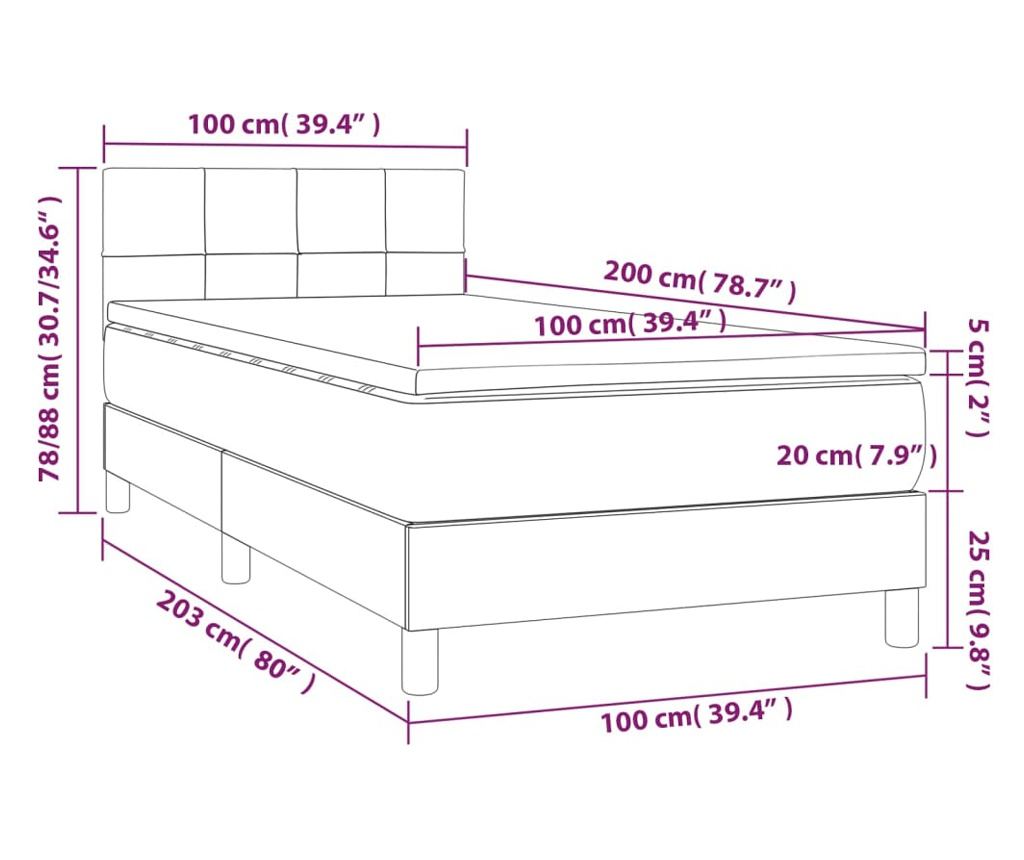 Boxspring krevet s madracem i LED rasvjetom, tamnosivi, 100x200 cm, tekstil - 8