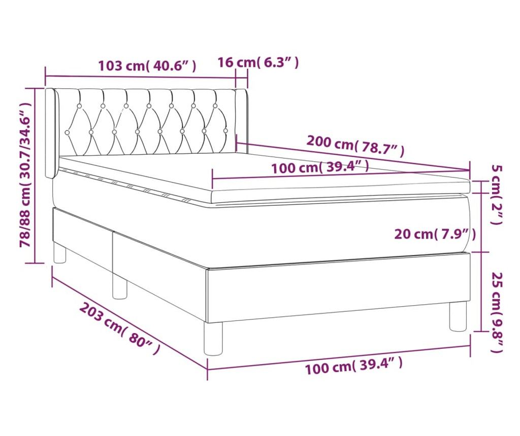 Боксспринг легло с матрак, крем, 100x200 см, текстил - 7