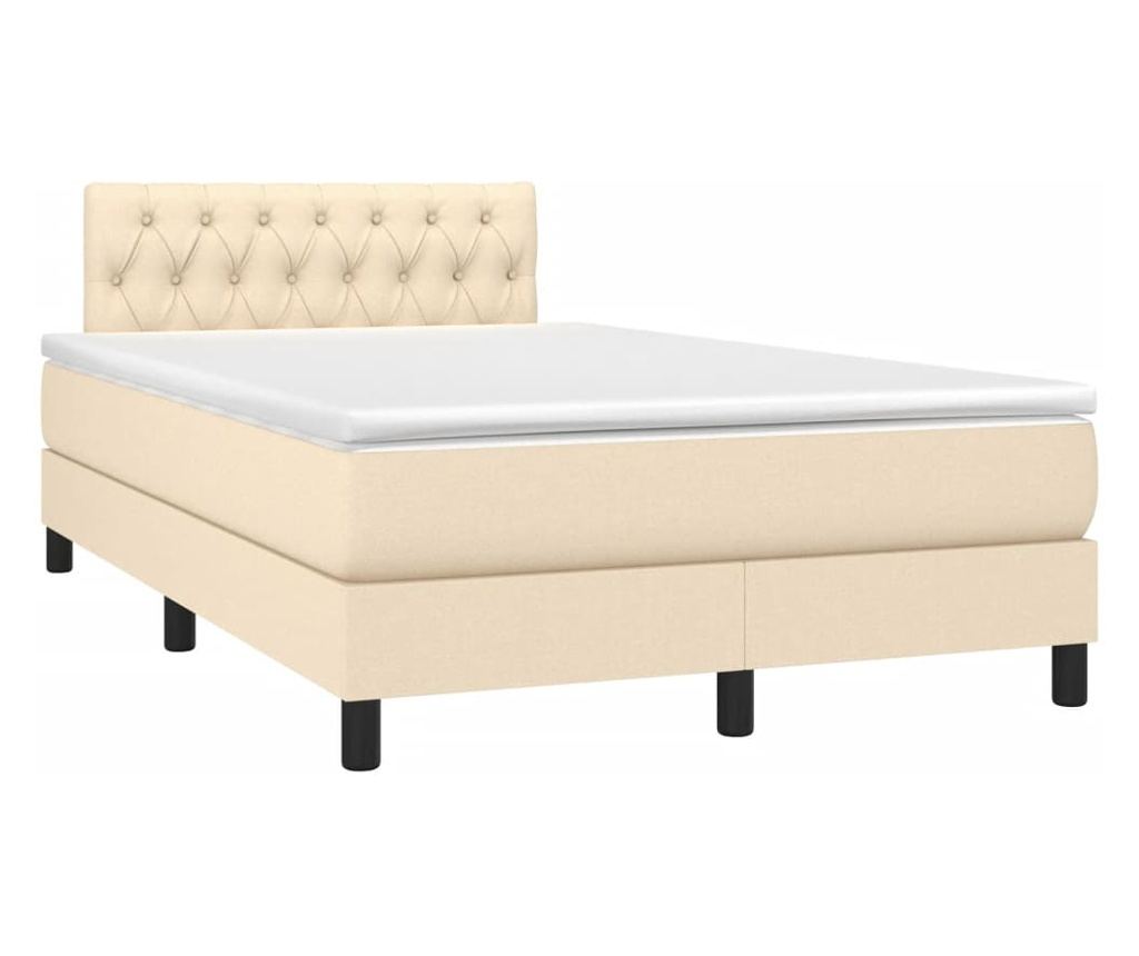 Upholstered Bed with Spring Mattress and LED, Cream, 120x200 cm, Fabric - 3