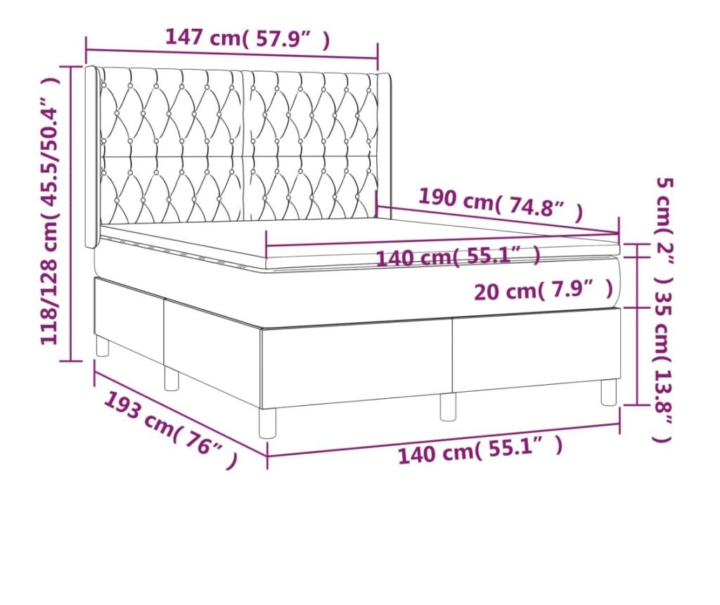 Боксспринг легло с матрак, тъмнокафяво, 140x200 см, текстил - 7