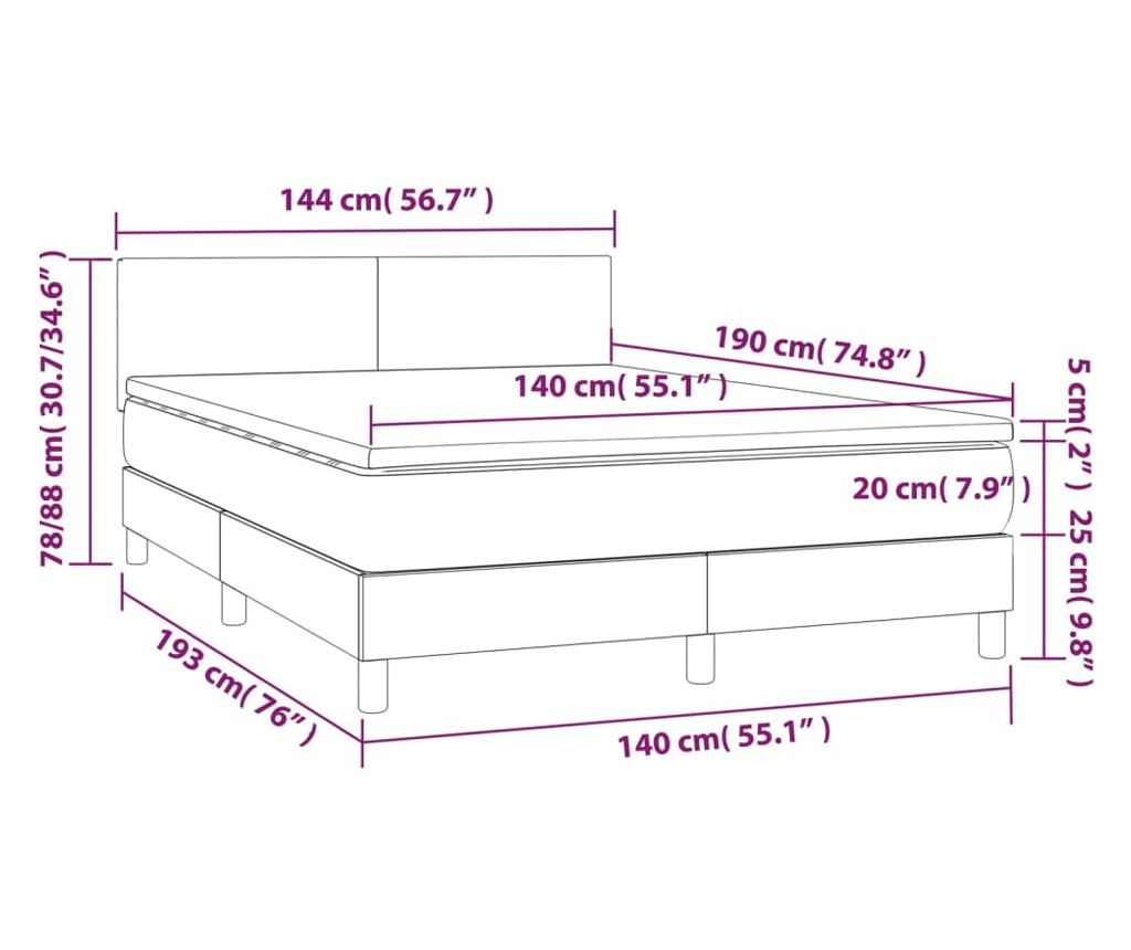Рамка за легло с матрак и LED, тъмносив, 140x190 см, текстил - 8