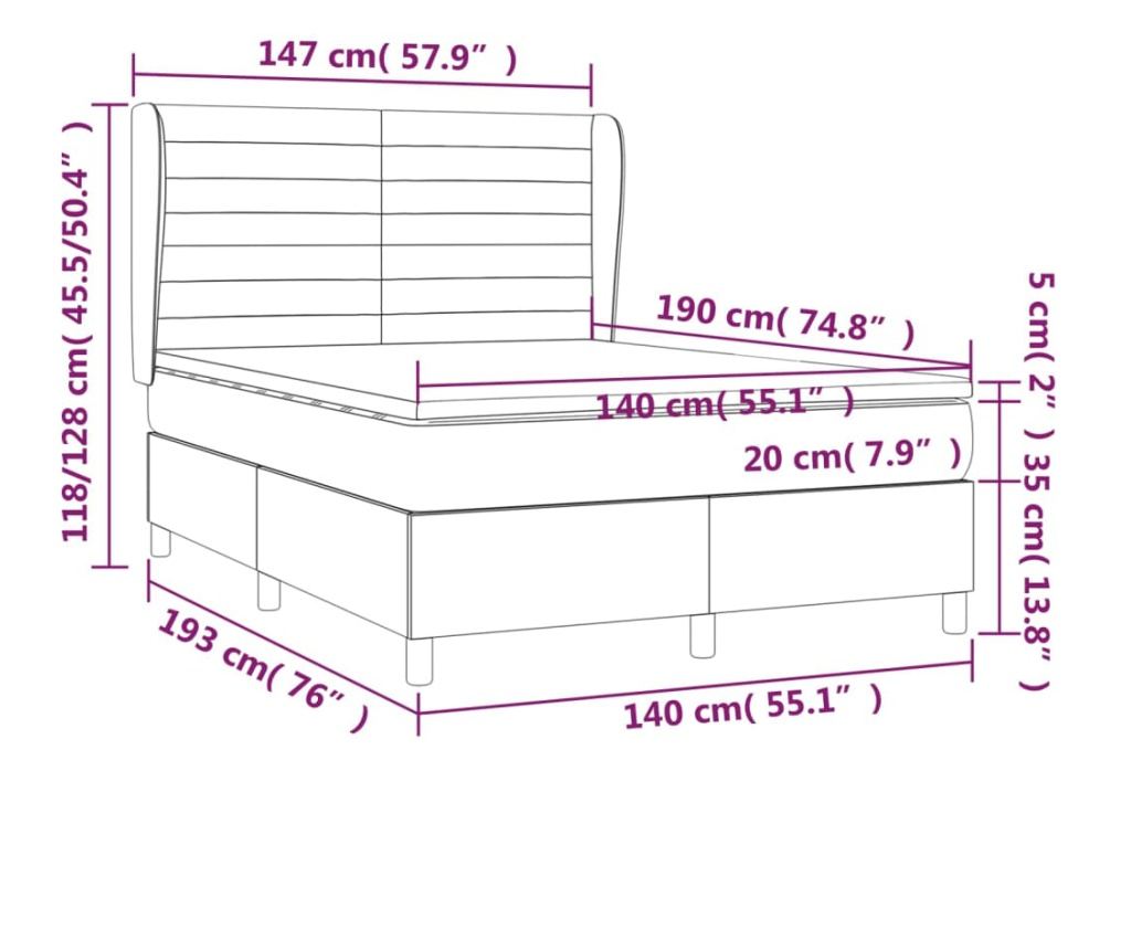 Боксспринг легло с матрак, тъмнокафяво, 140x200 см, текстил - 7