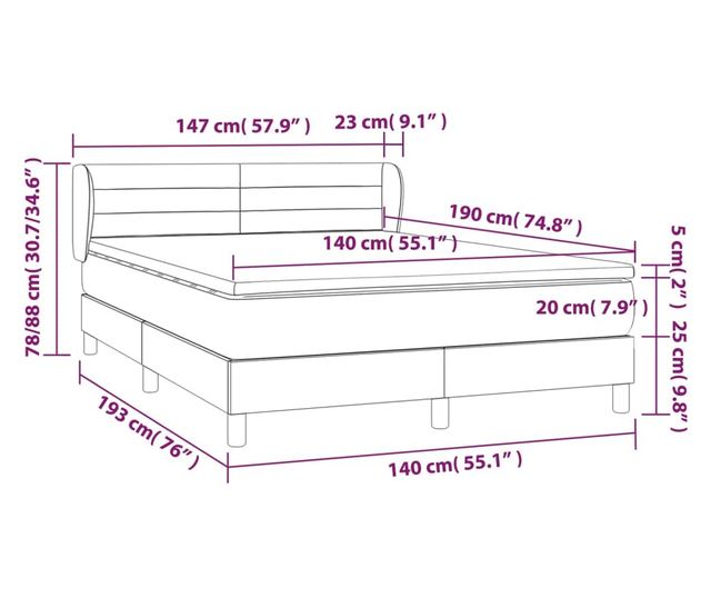 Боксспринг легло с матрак, тъмнокафяво, 140x200 см, текстил