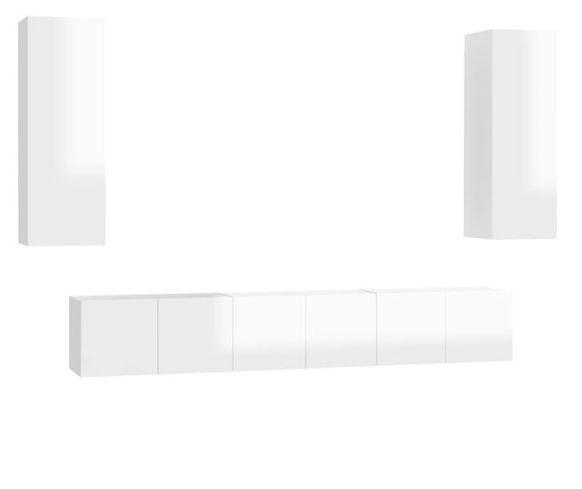 Set TV ormarića, 5 komada, ekstra sjajna bijela, PAL