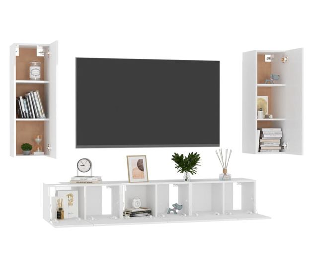 Set TV ormarića, 5 komada, ekstra sjajna bijela, PAL