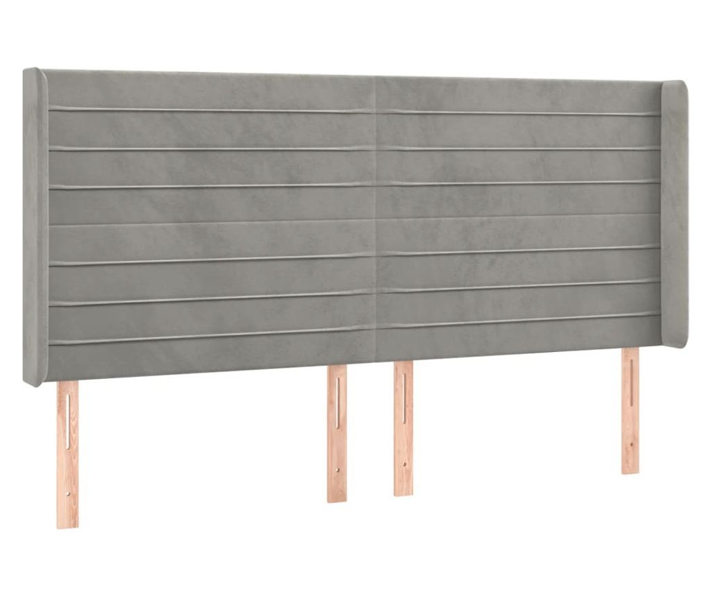 LED Табла за легло, Светло сиво, 163x16x118/128 см, Кадифе - 3