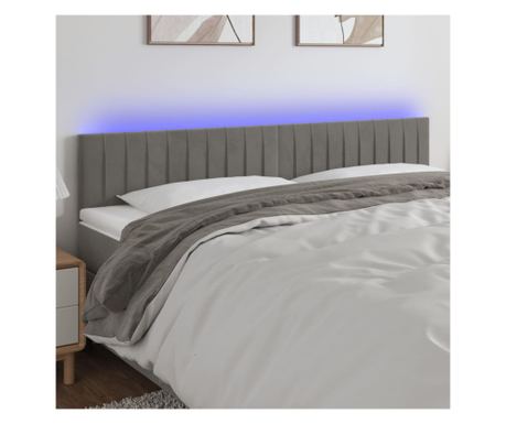Tăblie de pat cu LED, gri deschis, 200x5x78/88 cm, catifea