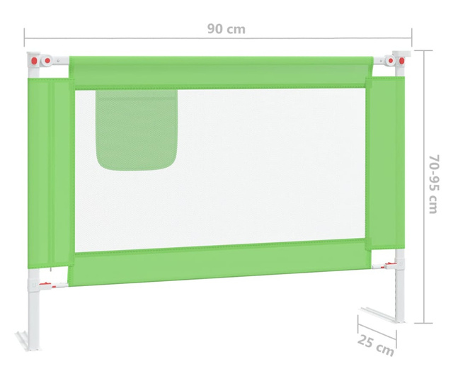 Ограничител за бебешко легло, зелен, 90x25 см, плат