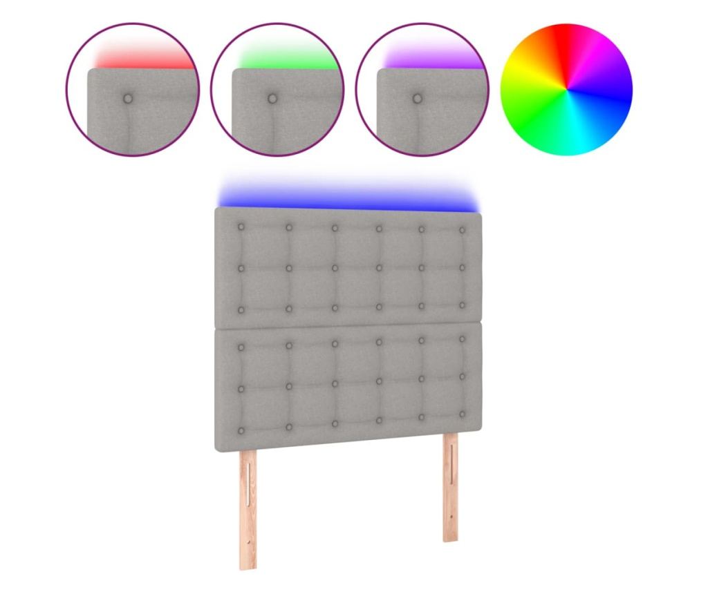 LED Табла за легло, Светло сиво, 80x5x118/128 см, Текстил - 2