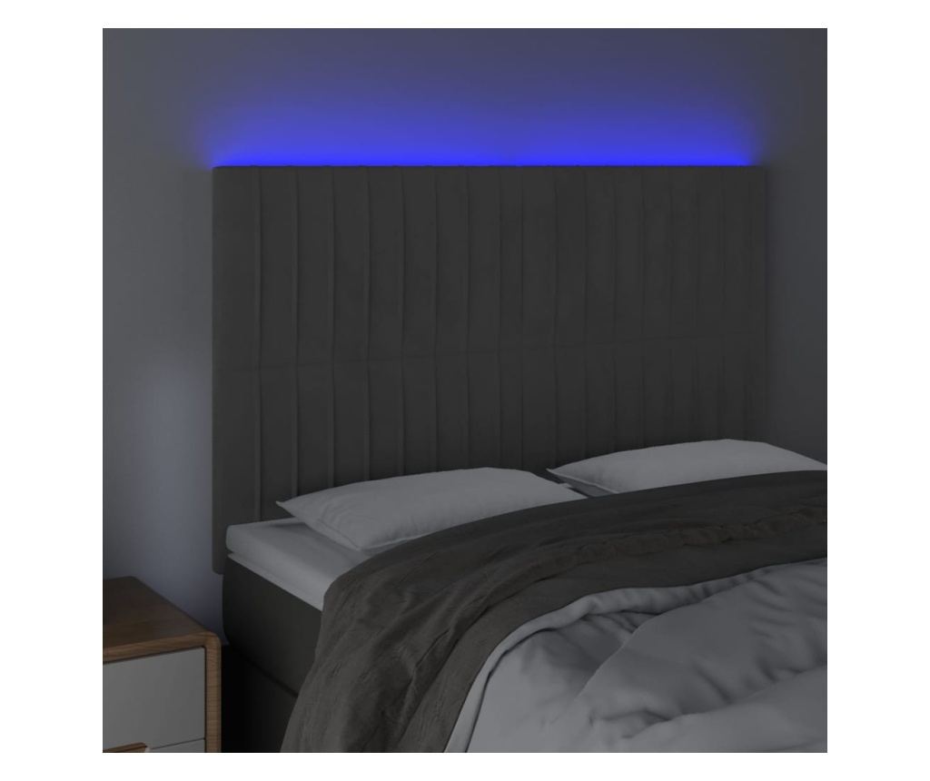 LED Табла за легло, Тъмно сиво, 144x5x118/128 см, Кадифе - 3