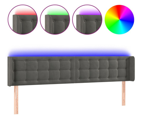 Tablie de pat cu LED, gri inchis, 203x16x78/88 cm, catifea