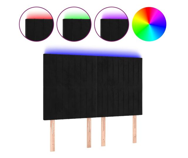 LED Табла за легло, Черно, 144x5x118/128 см, Кадифе
