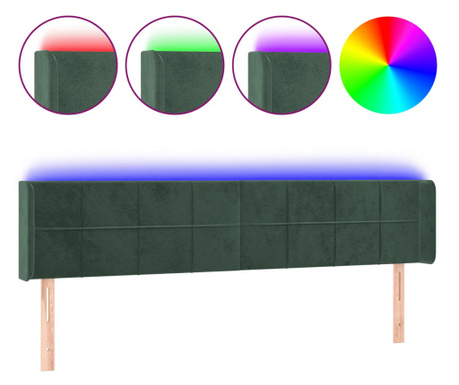 Tablie de pat cu LED, verde inchis, 163x16x78/88 cm, catifea