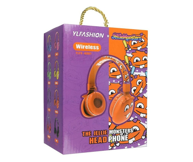 Mercaton® Monster vezeték nélküli fejhallgató gyerekeknek, mikrofon, FM rádió, MicroSD foglalat, Bluetooth 5.0, 8 óra, narancs