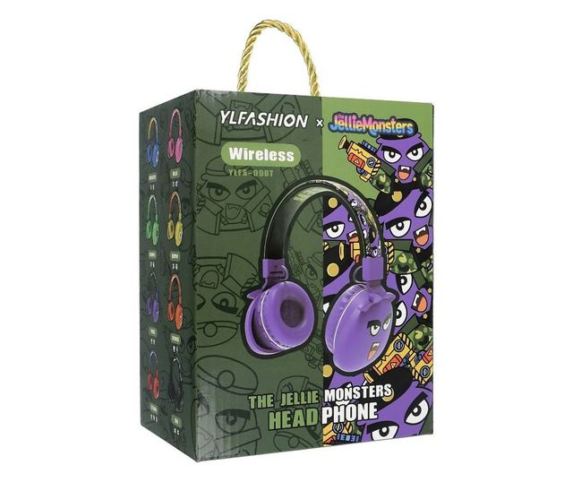 Mercaton® Monster vezeték nélküli fejhallgató gyerekeknek, mikrofon, FM rádió, MicroSD foglalat, Bluetooth 5.0, 8 óra, lila