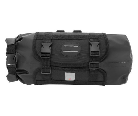 Vízálló kerékpártároló táska, kormányrúdra rögzíthető, űrtartalom akár 7 l, fekete, 17 × 41 cm