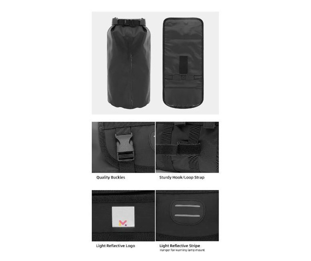 Mercaton® vízálló kerékpártároló táska, kormányrúdra rögzíthető, űrtartalom akár 7 l, fekete, 17 × 41 cm