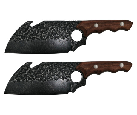 Комплект месарски ножове IdeallStore®, ръчна изработка, острие Ин-Ян, 26,5 см, дървена дръжка, черен