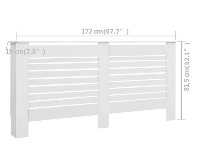 Pokrov za radijator bijeli 172 x 19 x 81,5 cm MDF