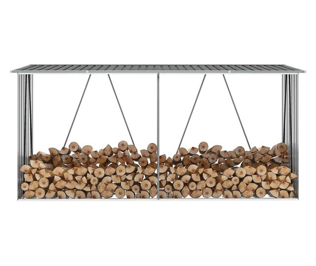 VidaXL Vrtna ostava za drva od pocinčanog čelika 330x84x152 cm siva