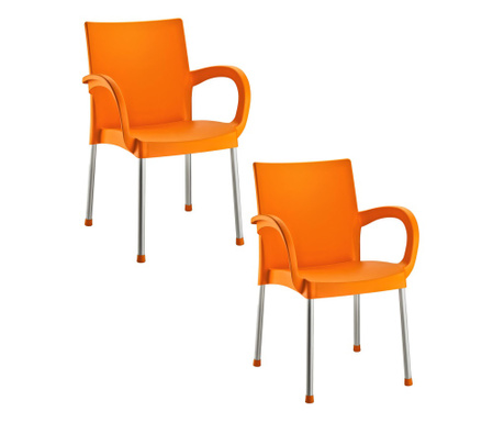 Raki Sumela Set 2 scaune gradina cu brate, portocaliu, plastic, picioare aluminiu, 46x47xh81cm