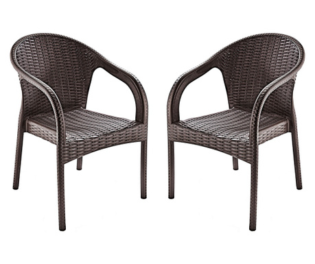 Raki Ege Set 2 scaune tip fotoliu aspect ratan, plastic, maro, 57x48xh87cm