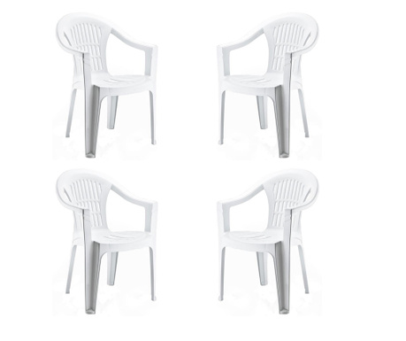 Raki Karnaval Set 4 scaune gradina cu brate, plastic, alb, 53x45xh78cm