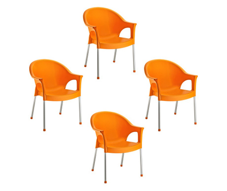 Raki Bergama Set 4 scaune gradina/terasa, cu brate, orange, 58x50xh82cm, picioare aluminiu si sezut polipropilena